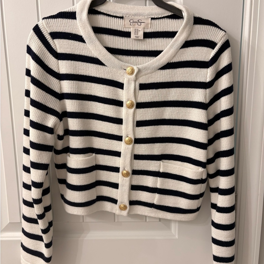 Jessica Simpson Navy and White Striped Cardigan